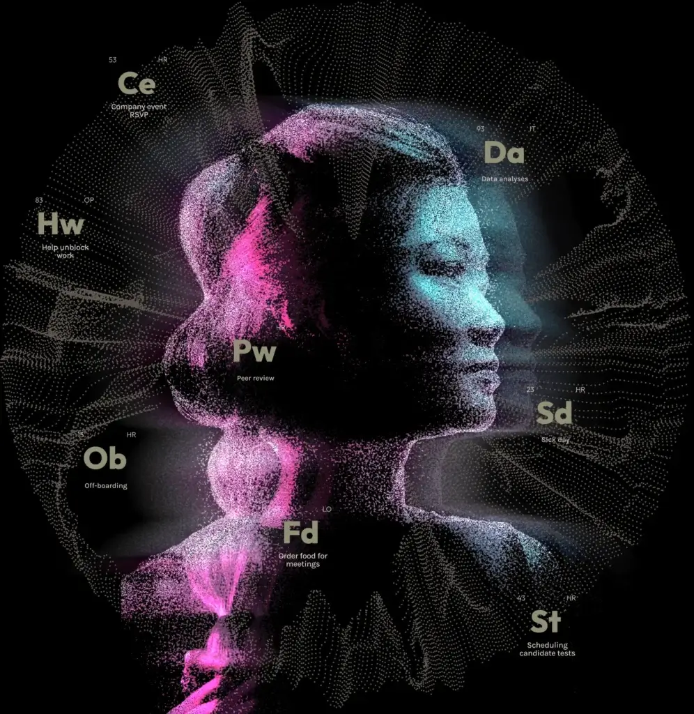 Hero image showcasing a futuristic digital worker with interconnected nodes and data visualizations, symbolizing innovation, automation, and advanced technology solutions through an AI agent platform.